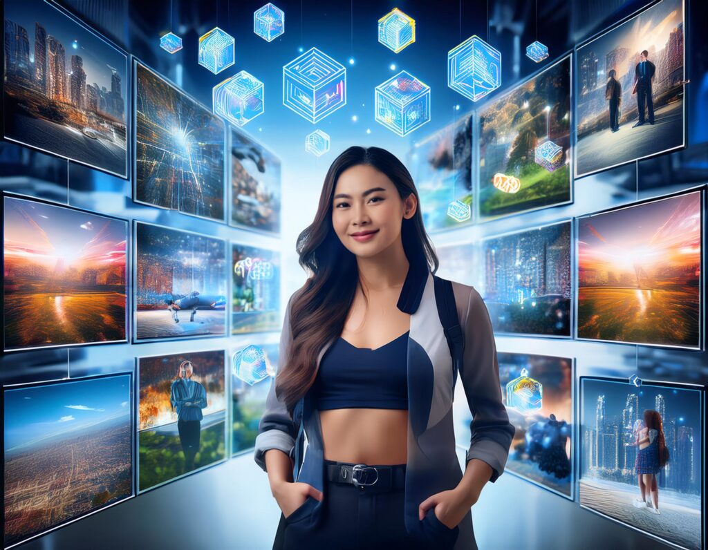 An abstract digital artwork representing the impact of NFTs on various industries, showcasing vibrant colors and intricate designs. This image illustrates the transformative role of non-fungible tokens in art, music, gaming, and entertainment, emphasizing their potential to revolutionize traditional business models.